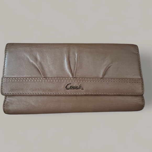 Coach Pleated Leather Wallet - Tan/Taupe - Picture 1 of 9